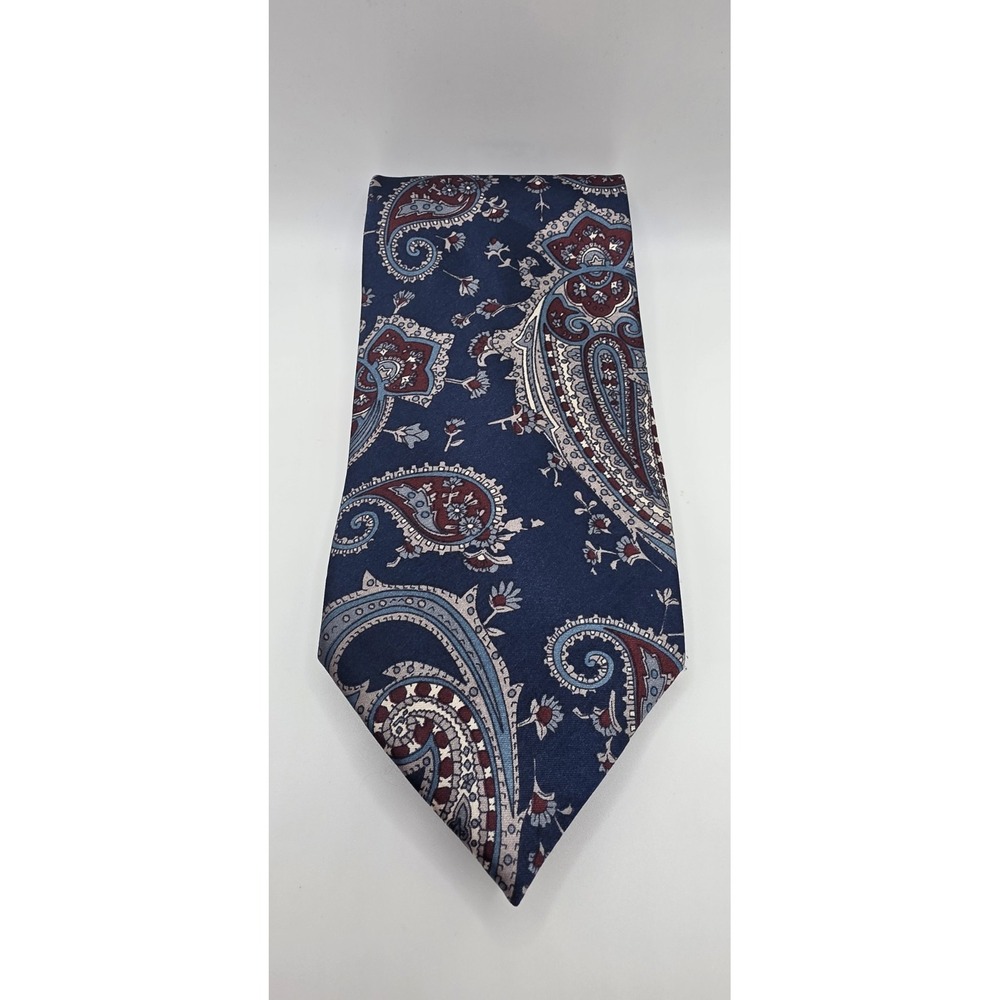 Vintage Etienne Aigner Paisley Tie 100% Tricel Blue Burgundy Retro 70s WPL 2555